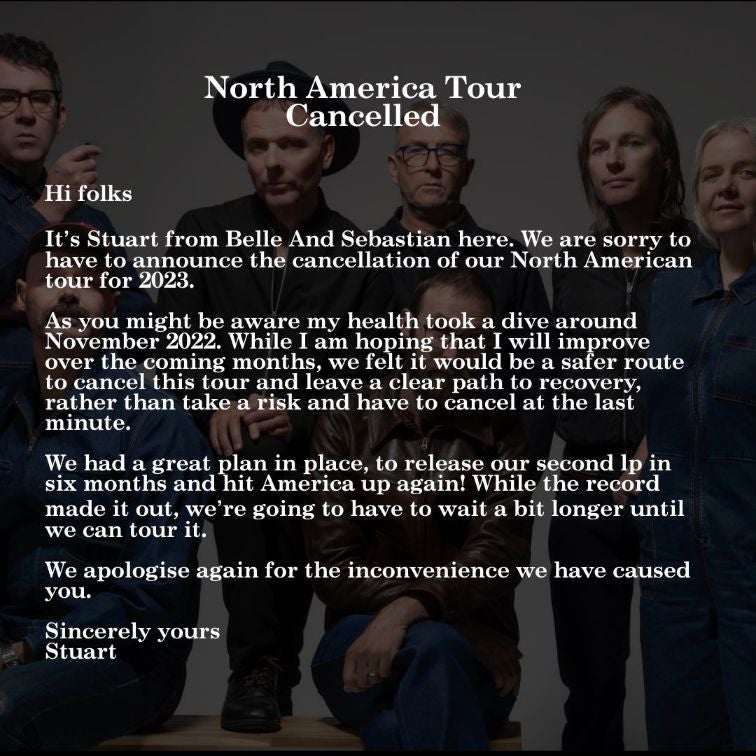 belle sebastian tour cancelled
